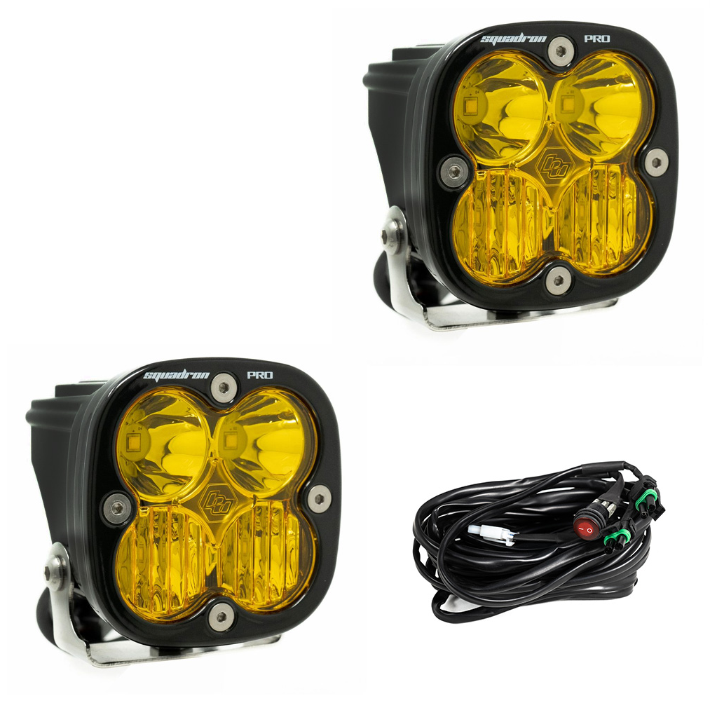 LED Light Pods Amber Lens Driving Combo Pattern Pair Squadron Pro Series Baja Designs